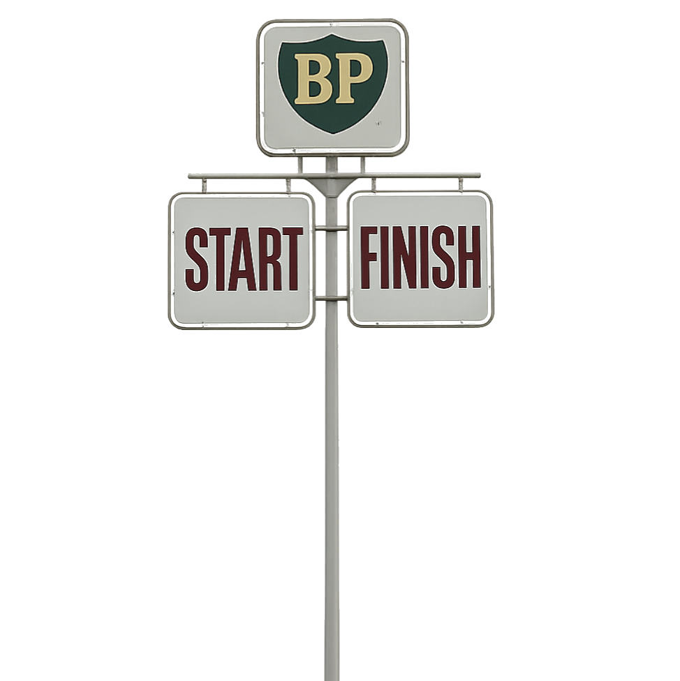 BP start finish racing sign 
